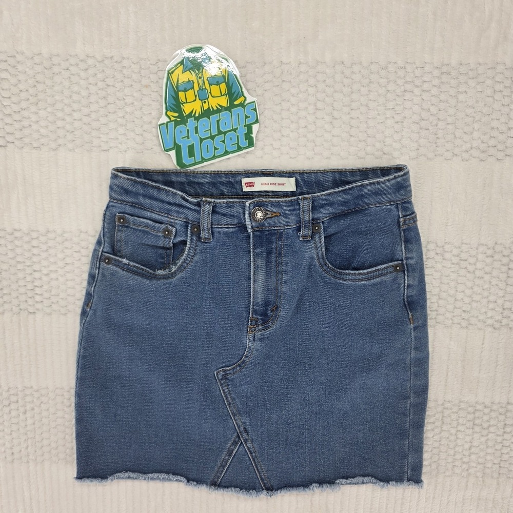 Levi's Deconstructed Denim Skirt Womens 12 High Rise Fringe Blue Jean EUC